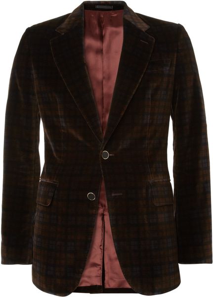 Alexander Mcqueen Slimfit Plaid Velvet Suit Jacket in Brown for Men - Lyst