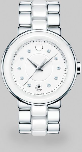 Movado Stainless Steel Ceramic Cerena Watch in Silver (white)