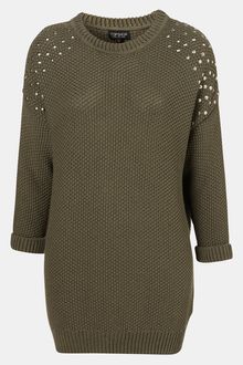 Topshop Studded Shoulder Tunic Sweater - Lyst
