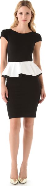 Alice + Olivia Harris Peplum Dress with Cap Sleeves in Black - Lyst