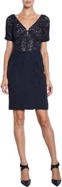 J. Mendel Guipure Lace Vneck Dress in Blue (navy) - Lyst