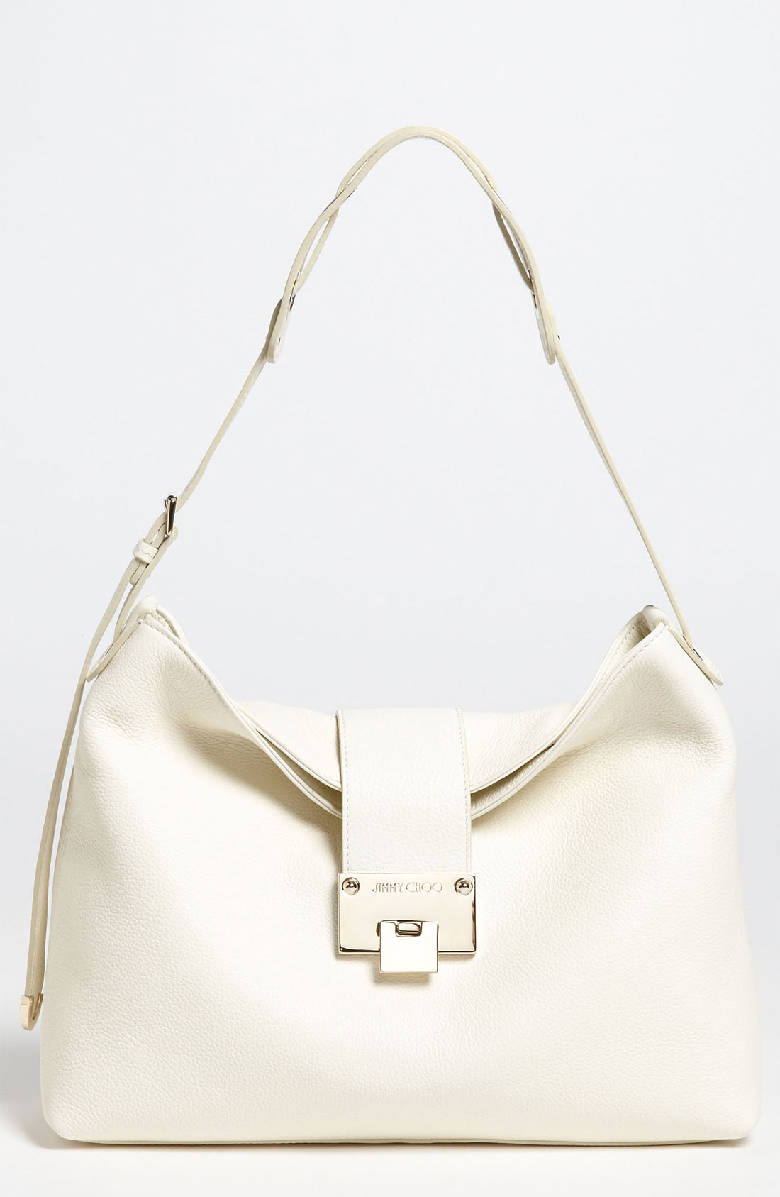 Jimmy Choo Rachel Small Grainy Calfskin Leather Shoulder Bag in White