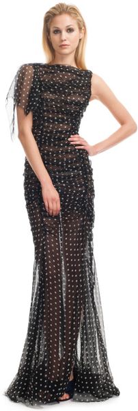 Nina Ricci Ss Dot Print Long Silk Chiffon Dress in Black (imprime noir gris) - Lyst