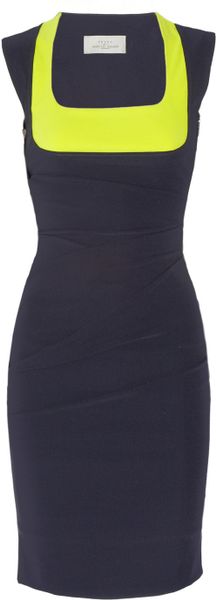 Preen Blythe Pleated Stretchcrepe Dress in Blue (navy) - Lyst