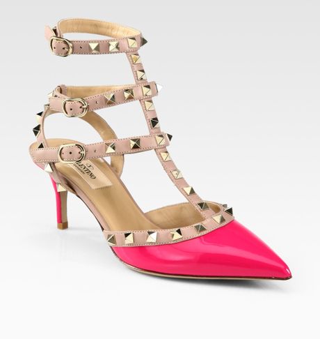 Valentino Rockstud Patent Leather Leather Pumps in Pink | Lyst