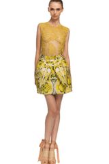 Vera Wang Ss Ethnic Damask Faille Tulip Skirt in Chartreuse