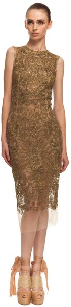 Vera Wang Ss Embroidered Lace Sheath Dress - Lyst