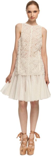 Vera Wang Ss Guipure Lace Tank in Beige (white) - Lyst