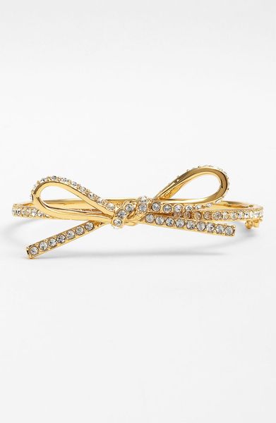 Kate Spade Skinny Mini Bow Bangle in White (gold/ clear crystal) - Lyst