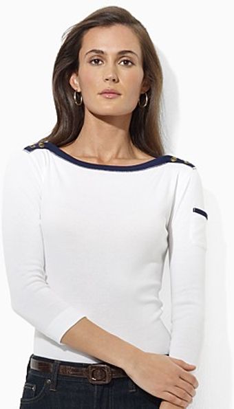 Ralph Lauren Mickie Three Quarter Sleeve Boatneck Top - Lyst