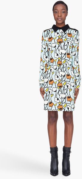 Marni Pastel Blue Printed Crepe Dress - Lyst
