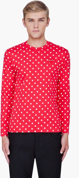 Play Comme Des Garçons Red Polka Dot Print Jersey Shirt - Lyst