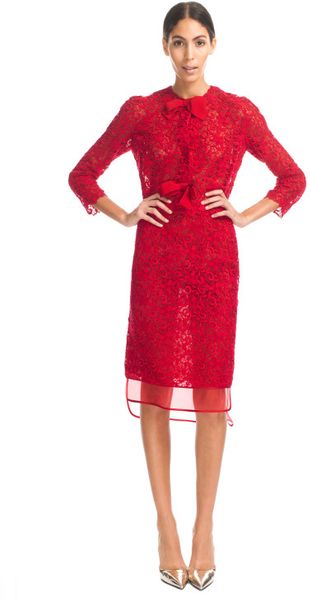 Giambattista Valli Ss Macrame Lace Straight Skirt in Red - Lyst