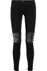 J Brand Embellished Leatherpaneled Midrise Skinny Jeans
