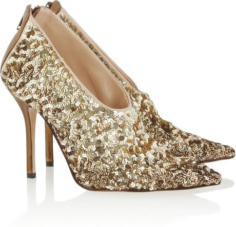 Oscar De La Renta Eva Sequined Satin Pumps in Gold (bronze) - Lyst