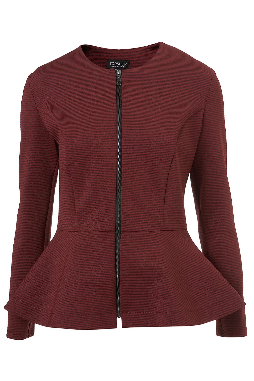 Lyst Topshop Ribbed Peplum Jacket In Red