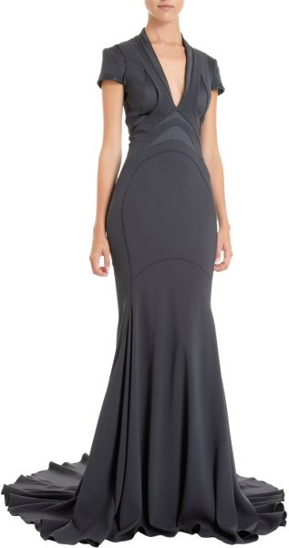 Zac Posen Cap Sleeve Gown in Gray (grey) - Lyst