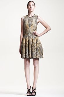 Alexander McQueen Leopard Dragonfly Puckered Jacquard Dress - Lyst