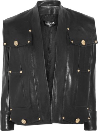 Balmain Buttondetailed Leather Jacket - Lyst