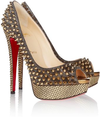 Christian Louboutin Lady Peep 150 Spikeembellished Metallic Leather Pumps - Lyst