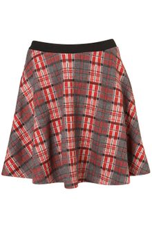 Topshop Red Check Skater Skirt - Lyst