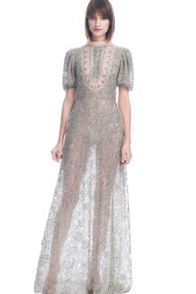 Valentino Organza Short Sleeve Embroidered Gown - Lyst