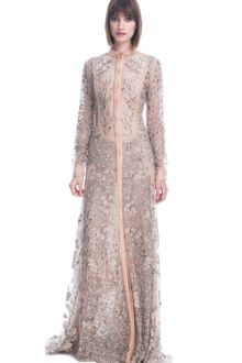 Valentino Tulle Illusione Long Sleeve Embroidered Gown - Lyst