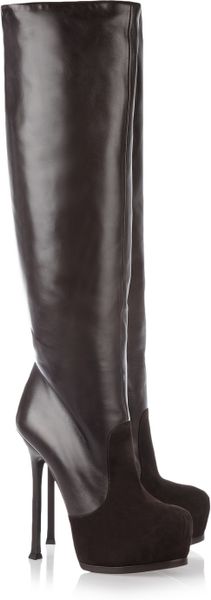 Yves Saint Laurent Tribtoo Leather and Suede Knee Boots - Lyst