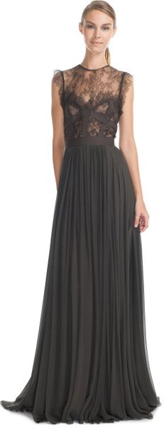 Elie Saab Charcoal Lace and Grosgrain Long Dress - Lyst