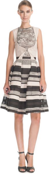 Elie Saab Vanilla and Charcoal Stretch Crepe Full Volume Dress in White (vanilla/charcoal) - Lyst