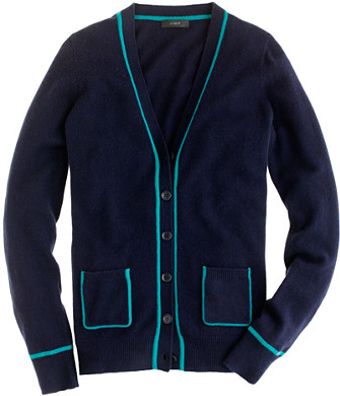 J.Crew  Cashmere Tipped Boyfriend Cardigan - Lyst