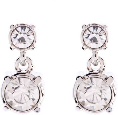 Karen Millen  Crystal Dot Drop Earrings in White (silver) - Lyst