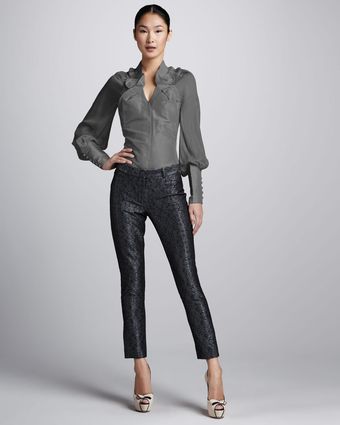 Zac Posen Metallic Brocade Skinny Pants - Lyst