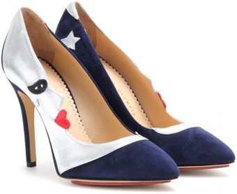 Charlotte Olympia Luna Suede and Metallic Trimmed Pumps - Lyst