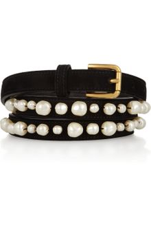 Dolce & Gabbana Suede and Swarovski Glass Pearl Skinny Belt - Lyst