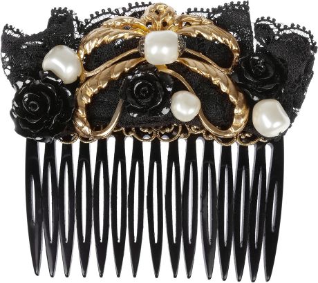 Dolce & Gabbana Swarovski Glass Pearl and Lace Hair Slide in Black (pearl) - Lyst