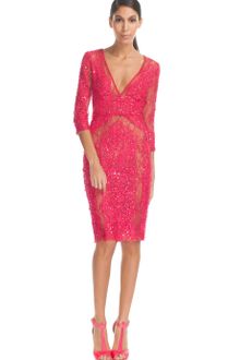 Elie Saab Berry Lace Embroidered Vneck Dress - Lyst