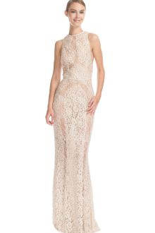 Elie Saab Vanilla Lace Embroidered High Neck Long Column Dress - Lyst