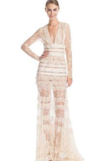 Elie Saab Vanilla Lace Long Vneck Dress - Lyst