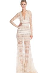 Elie Saab Vanilla Lace Long Vneck Dress
