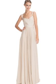 Elie Saab Vanilla Silk Georgette and Lace Long Dress - Lyst