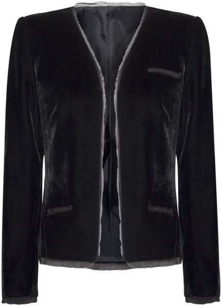 Mango Velvet Cropped Suit Jacket in Black - Lyst
