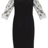 Marchesa Crepe Sheath Dress with Embroidered Sleeves in Black - Lyst