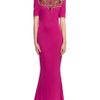 Marchesa Embroidered Crepe Gown with Cowl Back in Purple (fuchsia) - Lyst