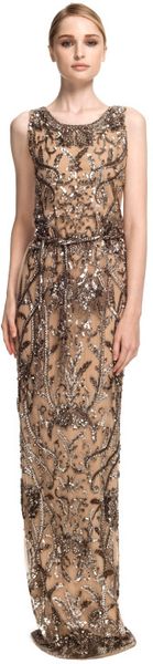 Marchesa Sequin Embroidered Column Gown in Black (nude/silver) - Lyst
