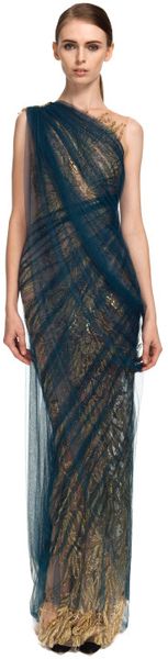 Marchesa Embroidered Illusion Tulle Column Gown - Lyst