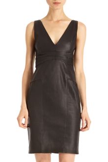 Narciso Rodriguez Leather V-Neck Sheath Dress - Lyst