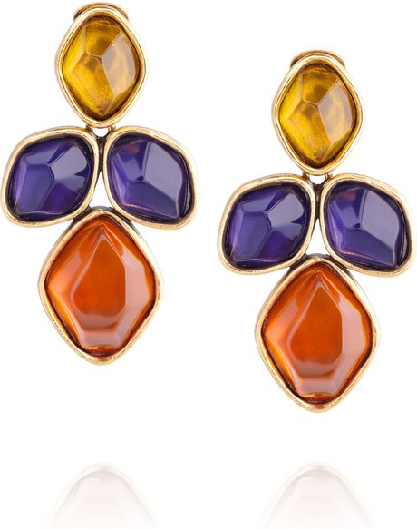 Oscar De La Renta 24karat Goldplated Cabochon Clip Earrings in Gold - Lyst