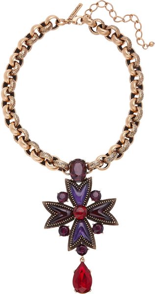 Oscar de la Renta 24karat Goldplated Crystal and Cabochon Necklace - Lyst