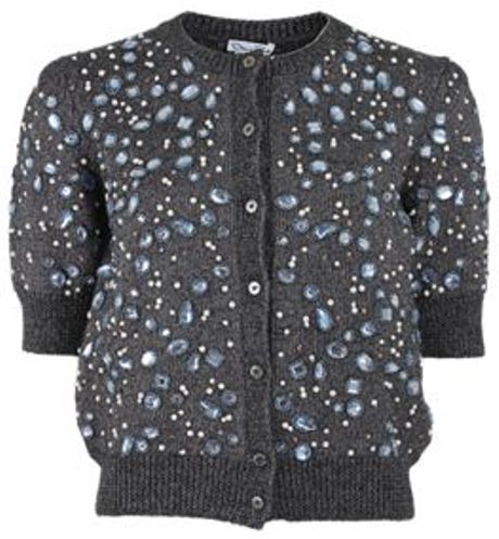 Oscar De La Renta Oscar De La Renta Cardigan in Silver - Lyst